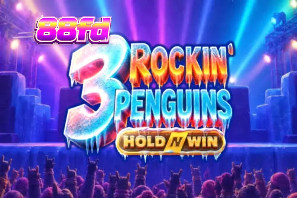 3 Rockin’ Penguins سلاٹ گیم کا مرکزی کردار اور کنسرٹ کا منظر